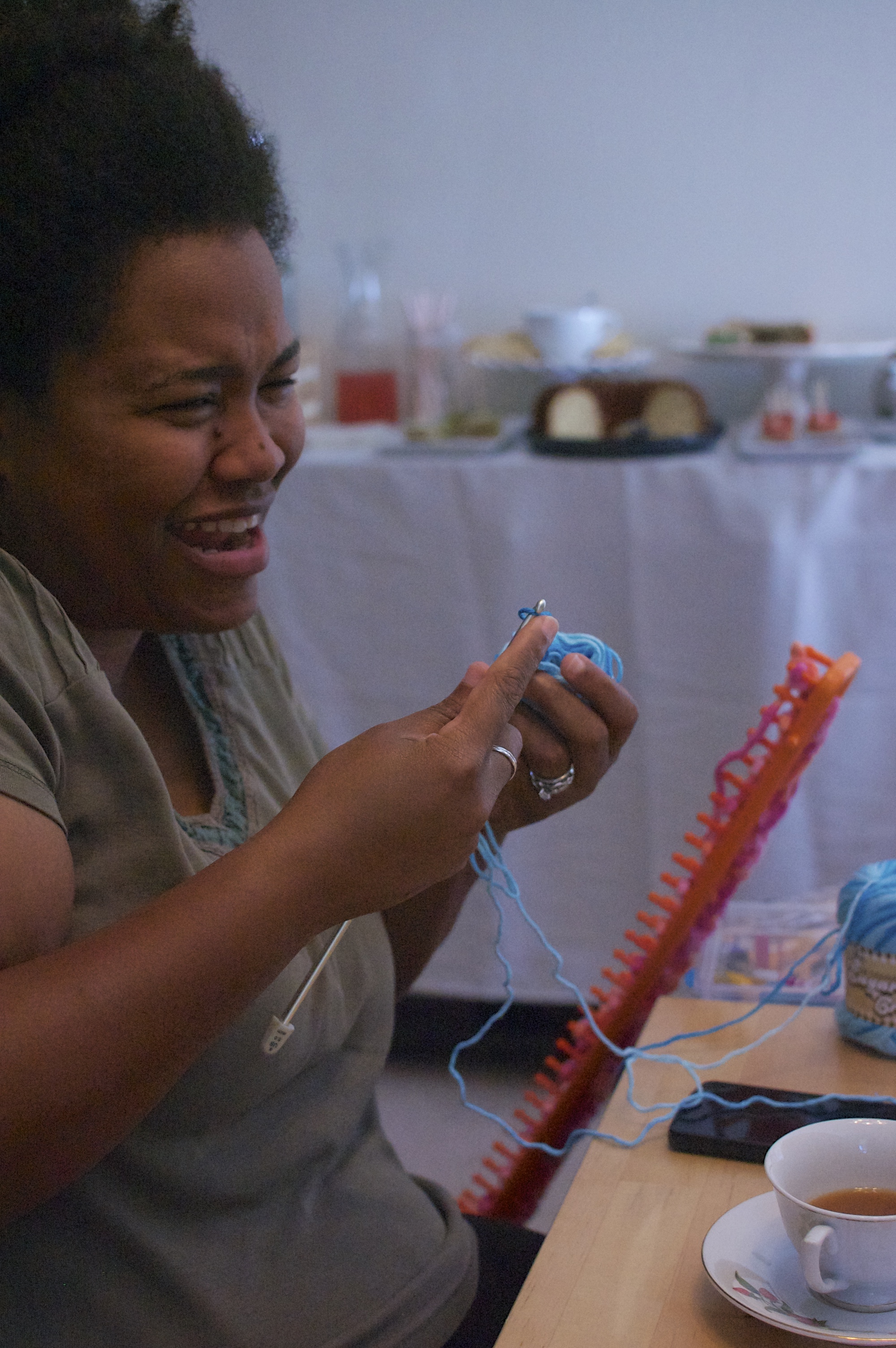Woman crocheting