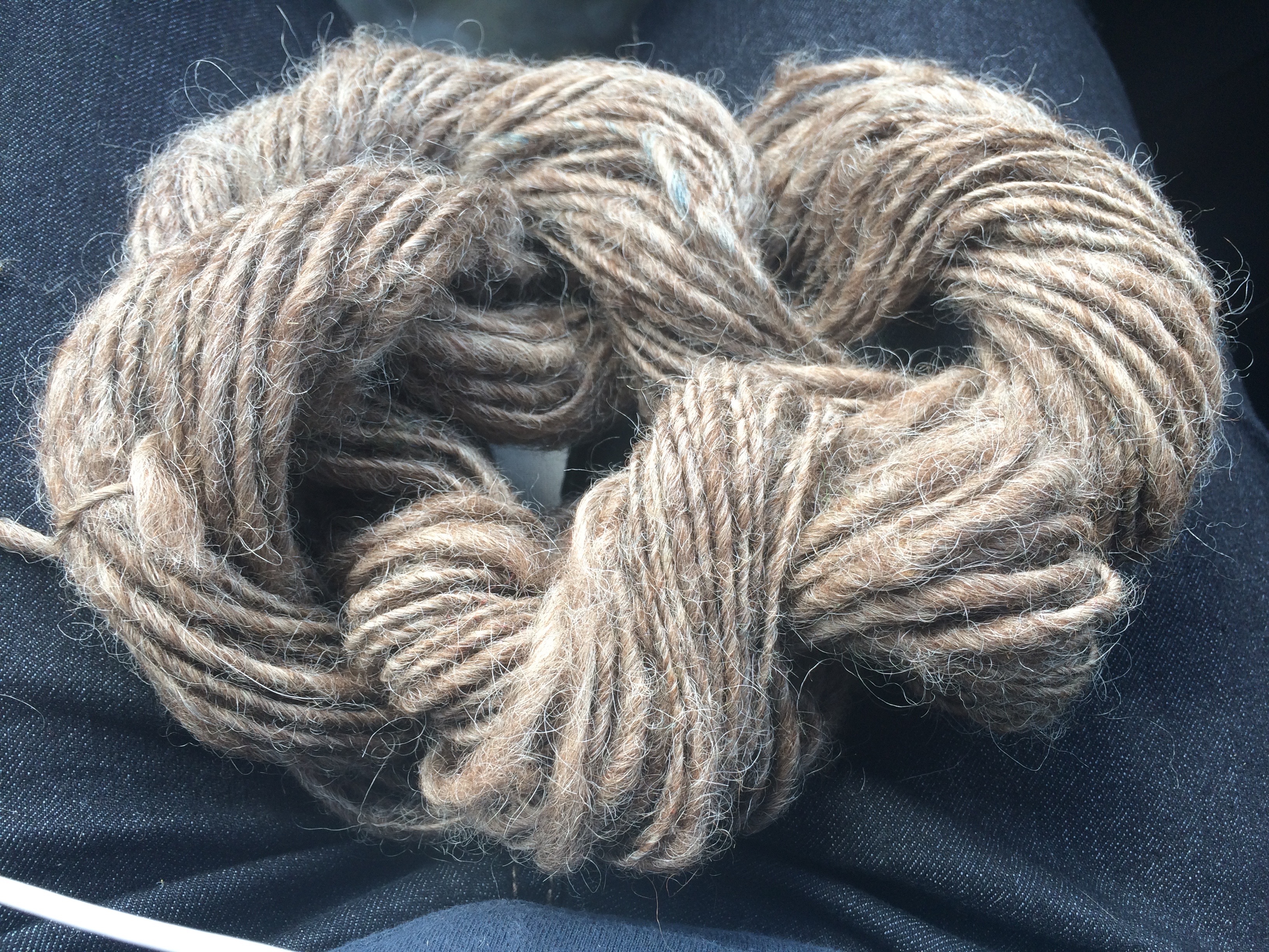 My first attempt at spinning yarn on a wheel